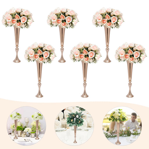 6Pcs Metal Trumpet Vases Desktop Metal Large and Tall Vases Flower Holder Gold Metal Flower Luxury Decoration Vase Centerpiece