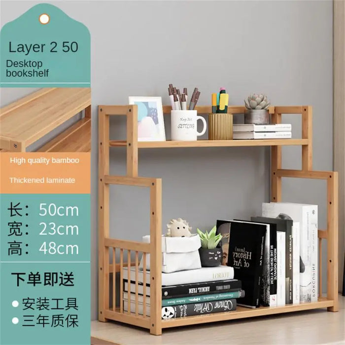 3-tier Wooden Bookshelf Office Student Stationery Organizer Magazine Holder Home Sundries Storage Shelves Kitchen Seasoning Rack