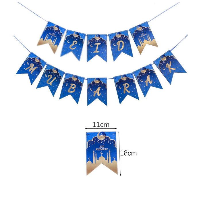 EID Mubarak Banner Ramadan Kareem Banner Party Decorations Supplies Star Moon Hanging Ornament Umrah Mubarak Decoration for Home