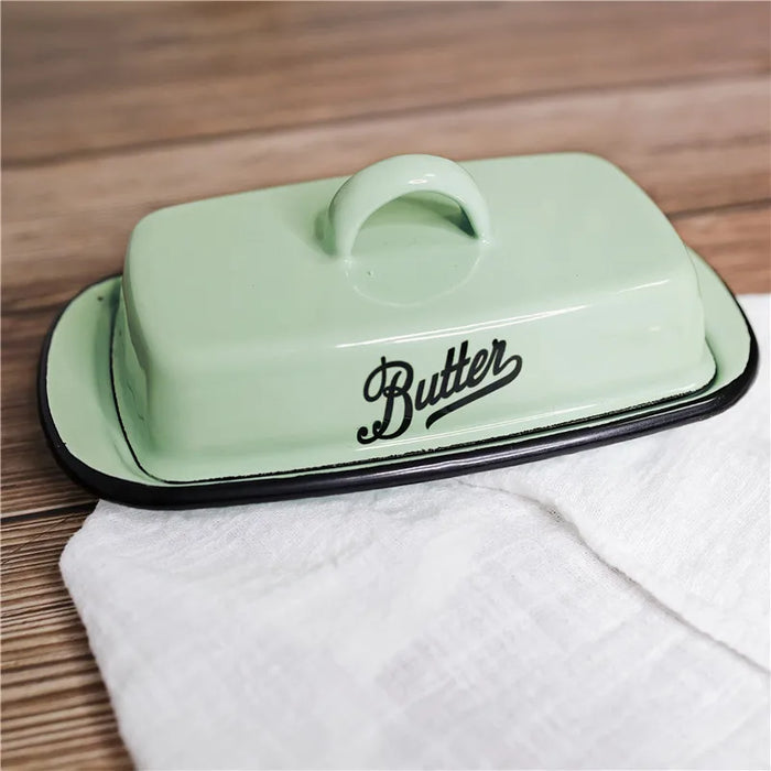 Europe style Retro Nostalgic Enamel With Lid Snack Tray Home Kitchen Tableware Butter Box Cheese Storage cheese plate