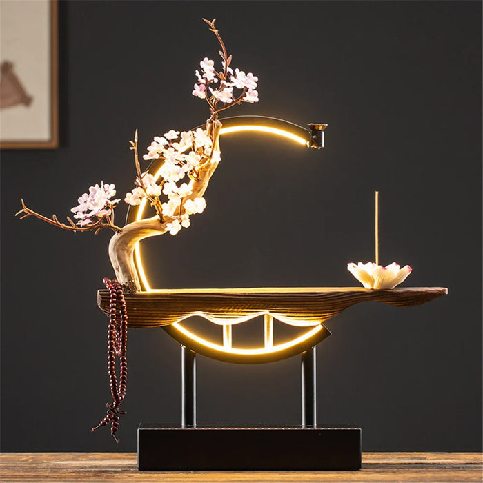 Ceramic Maid Wood Backflow Incense Burner with 20 cone USB Led Light Circle Lotus Buddha Beads Home Office Decoration Furnishing