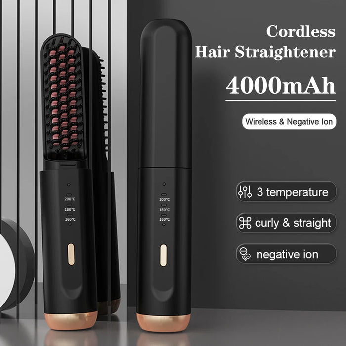 Cordless Hair Straightener Brush Fast Heated Straightener Brush Multifunctional Electric Hot Comb Hair Professional