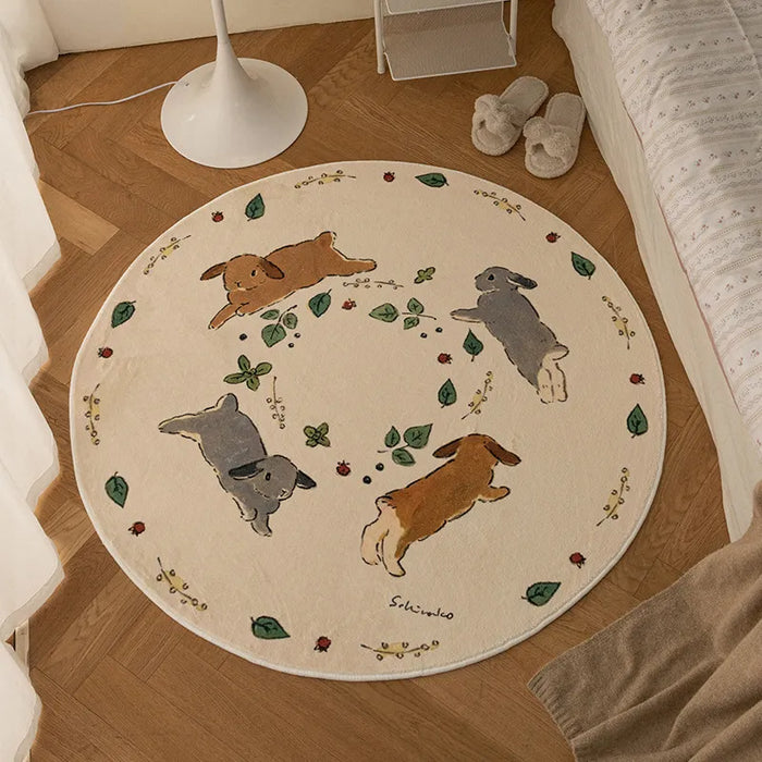 Cute Rabbit Carpet Soft Bedroom Rugs Round Bedside Area Rug Baby Playmats Floor Mat Kids Room Soft Floor Mat for Bedroom Dear