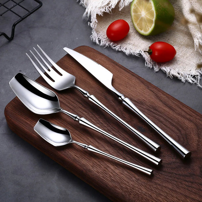 24 Pcs Mirror Matte Stainless Steel Black Gold Silver Cutlery Dinnerware Tableware Knife Spoon Fork Flatware Set Dishwasher Safe