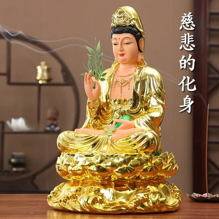 30CM/11.8"(H) Home worship of Guanyin Buddha Temple Handmade resin Guanyin Bodhisattva household ornaments Nanhai Guanyin God