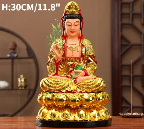 30CM/11.8"(H) Home worship of Guanyin Buddha Temple Handmade resin Guanyin Bodhisattva household ornaments Nanhai Guanyin God