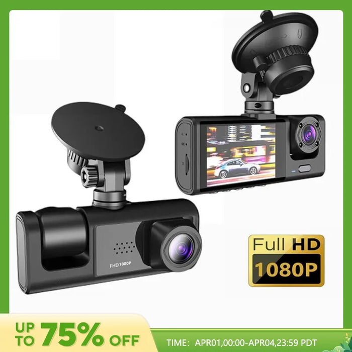 Dash Cam W/ IR Night Vision Loop Recording & 2" IPS Screen 1080P 3 Camera