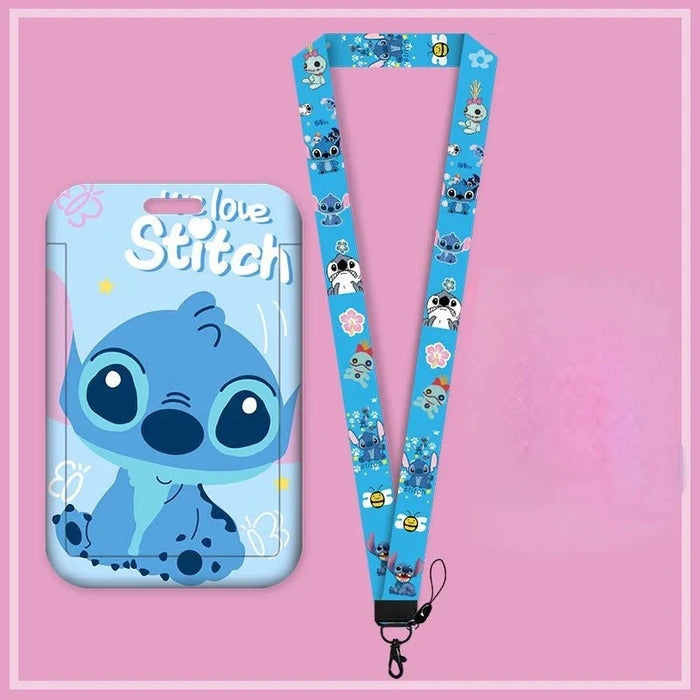 Disney Anime Credential Badge Holder Kawaii Stitch Card Holders Student Campus Lanyard Cards Holder Neck Straps for Kids Gift