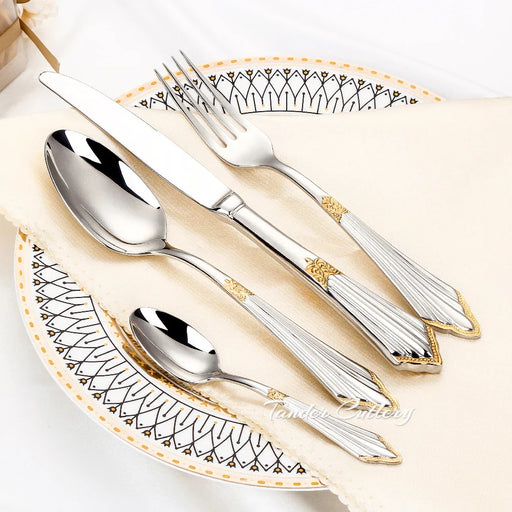 8/12/16/20/24Pcs Gold Plated Cutlery Stainless Steel Tableware Luxury Dinner Set Sliver Knife Fork Spoon Mirror Kitchen Utensils