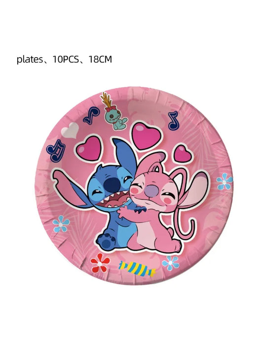 Disney Pink Interstellar Stitch Angel Birthday Party Decoration Flag Pulling Balloon Cake Flag Insertion Spiral Set Supplies