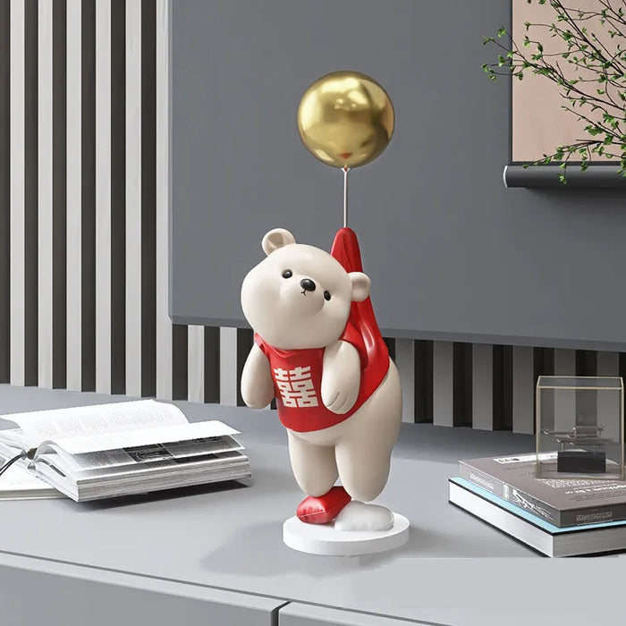 Creative Balloon Polar Bear Resin Ornaments, Home Decor Crafts, Office Desk Figurines, Bookcase Sculpture Craft