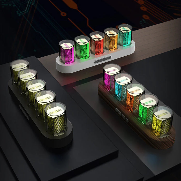 Digital Nixie Tube Clock with RGB LED Glows for Game Room Desktop Decoration. Luxury Box Packing for Gift Idea.