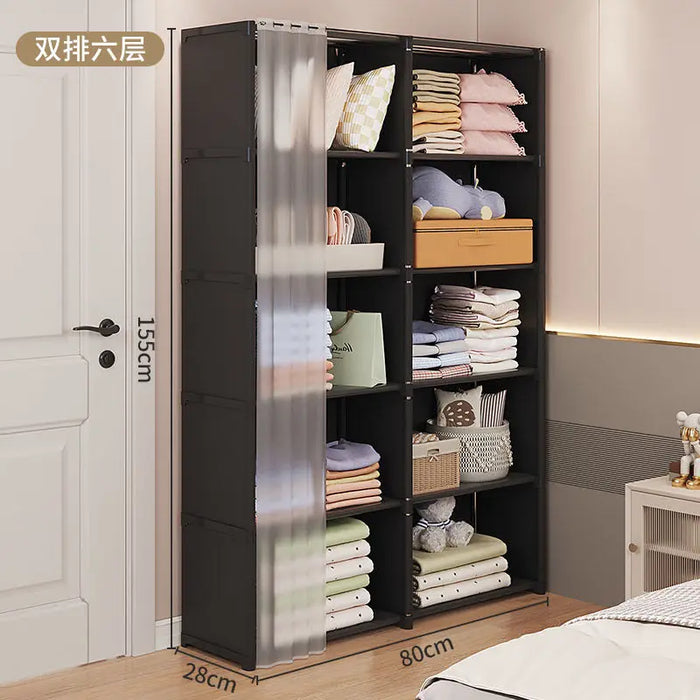 Dustproof Wardrobe Simple Assembly DIY Storage Wardrobe Bedroom Open Storage Cabinet Household Foldable Multi-layer Wardrobe