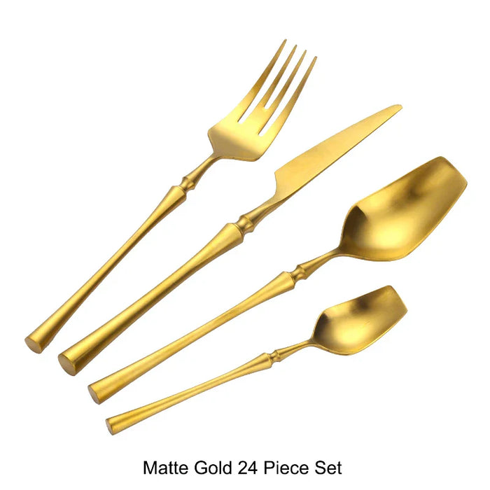 24 Pcs Mirror Matte Stainless Steel Black Gold Silver Cutlery Dinnerware Tableware Knife Spoon Fork Flatware Set Dishwasher Safe