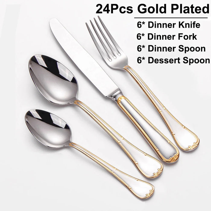 24/30 Pieces Gold Cutlery Set Complete Stainless Steel Tableaware Mirror Dinner Set Sliveware Knife Fork Spoon Kitchen Untensils