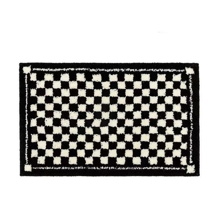 Retro Chessboard Plaid Bath Mats Fluffy Grids, Checkerboard Mat for Bathroom