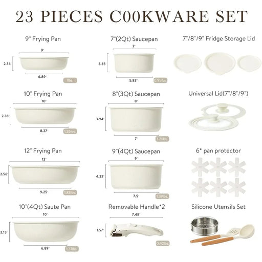 CAROTE 23pcs Pots and Pans Set, Nonstick Cookware Set Detachable Handle, Induction Kitchen Cookware Sets Non Stick