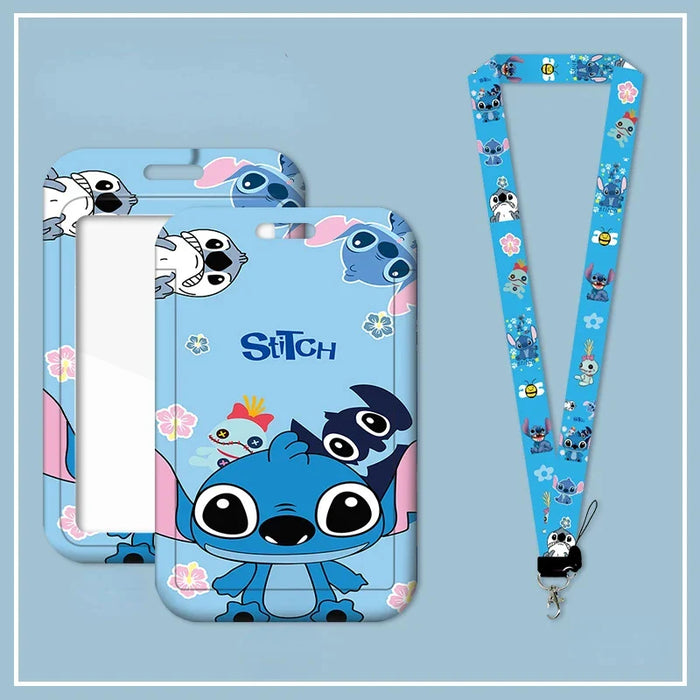 Disney Anime Credential Badge Holder Kawaii Stitch Card Holders Student Campus Lanyard Cards Holder Neck Straps for Kids Gift