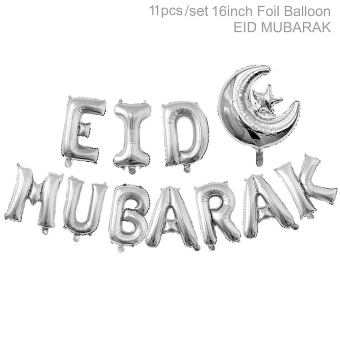 Eid Mubarak Plates Banner Balloon Tableware Ramadan Decoration 2024 Ramadan Kareem Islamic Muslim Party Decor Eid Al Adha Gifts