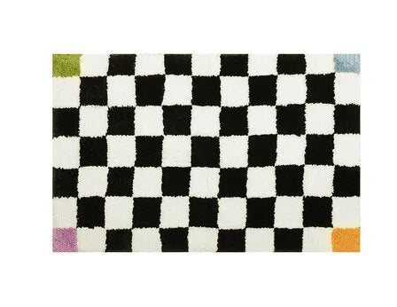 Retro Chessboard Plaid Bath Mats Fluffy Grids, Checkerboard Mat for Bathroom