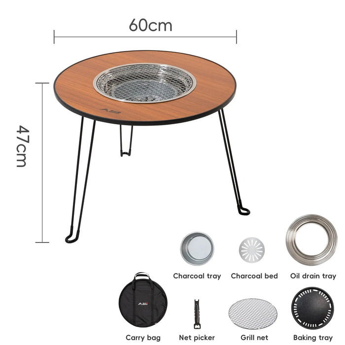 BISINNA Folding Barbecue Round Table Stove Portable Camping BBQ Charcoal Grill With Storage Bag Patio Tea Boiling