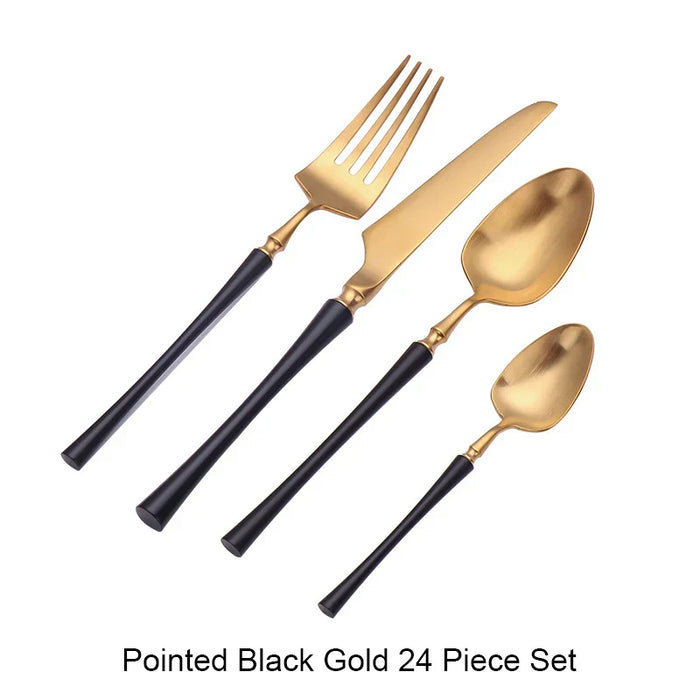 24 Pcs Mirror Matte Stainless Steel Black Gold Silver Cutlery Dinnerware Tableware Knife Spoon Fork Flatware Set Dishwasher Safe