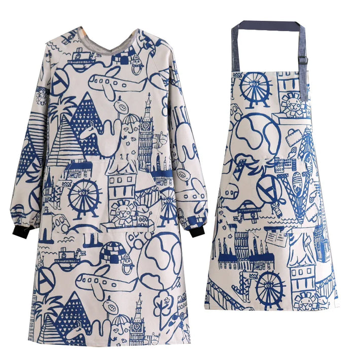 Fashionable Canvas Kitchen Cooking Apron Home Long Sleeve Durable Women's Overwear Work Clothes