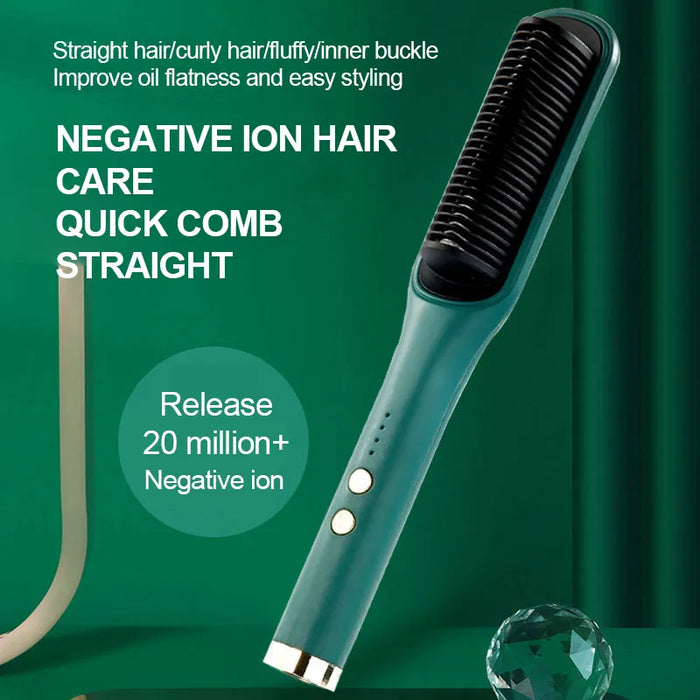 220V Hair Straightener Hot Comb Anti-Scalding Ceramic Hair Curler Brush Negative Ion Hair Electric Straightening Comb 2 In 1