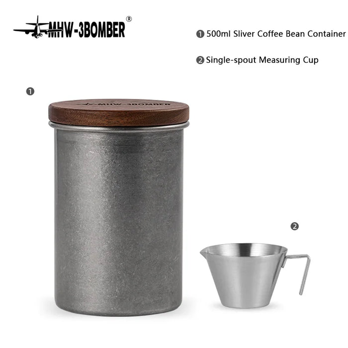 500ml Stainless Steel Coffee Containers with Measuring Cup 100ml Bean Storage Container & Airtight Lid Home Kitchen Accessories