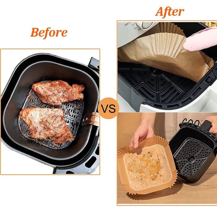 50/100Pcs Air Fryer Disposable Paper Air Fryer Accessories Square Round Oil-proof Liner Non-Stick Mat for Kitchen Oven Baking