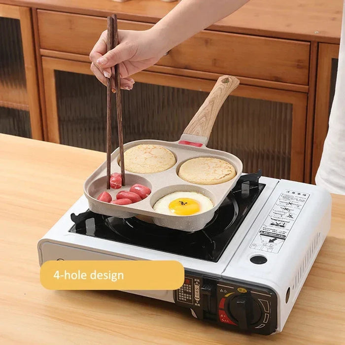 4-hole Omelet Pan with Lid Egg Burger Cooking Pan Home Breakfast Cookware Universal Gas & Induction Cooker Non-stick Frying Pan