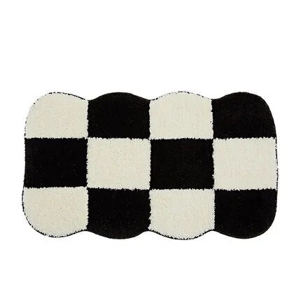 Retro Chessboard Plaid Bath Mats Fluffy Grids, Checkerboard Mat for Bathroom