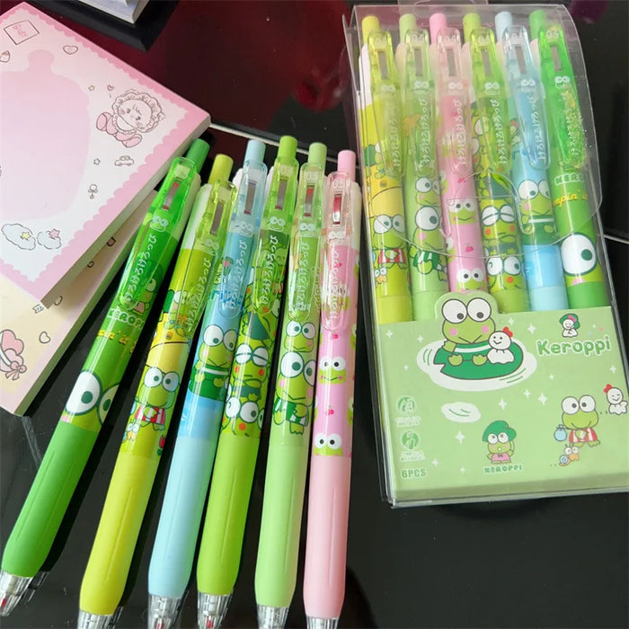 6Pcs Sanrio Gel Pen Hello Kitty Cartoon Kuromi ST Quick Drying Black 0.5mm Press The Ballpoint Pen Learning Stationery Gifts