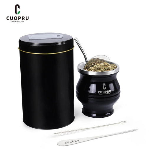 6 in 1 Yerba Mate Tea Cup Set, Include Modern Mate Gourd, Yerbero, Bombilla(straw), Cleaning Brush, Tea Filter and Shaver Kit