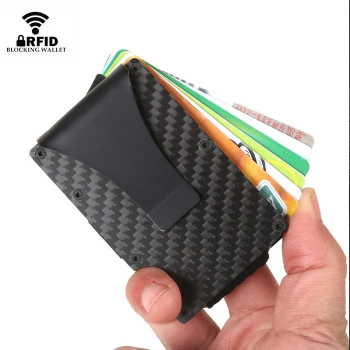 DIENQI Carbon Fiber Card Holder Mini Aluminum Metal RFID Magic Men's Wallet