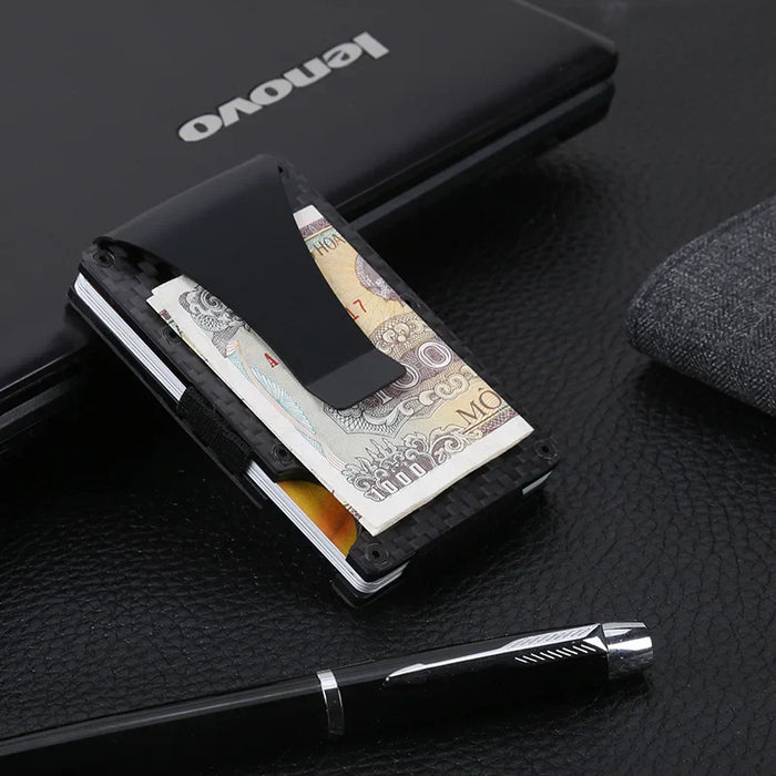 DIENQI Carbon Fiber Card Holder Mini Aluminum Metal RFID Magic Men's Wallet