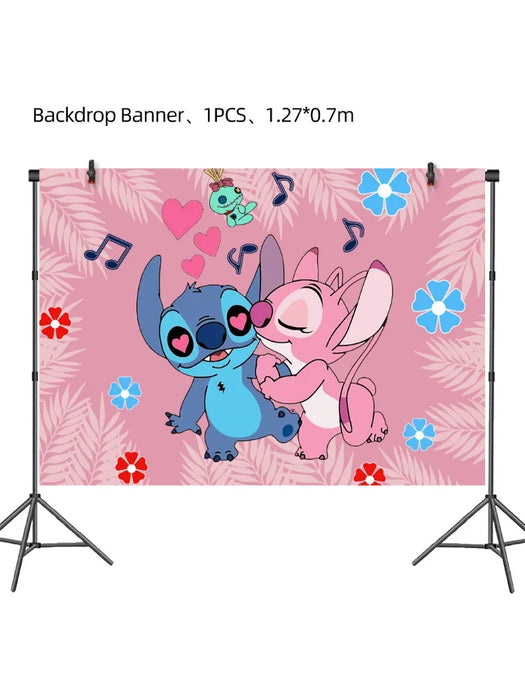 Disney Pink Interstellar Stitch Angel Birthday Party Decoration Flag Pulling Balloon Cake Flag Insertion Spiral Set Supplies