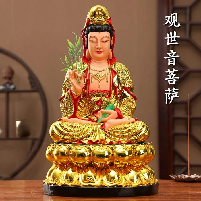 30CM/11.8"(H) Home worship of Guanyin Buddha Temple Handmade resin Guanyin Bodhisattva household ornaments Nanhai Guanyin God