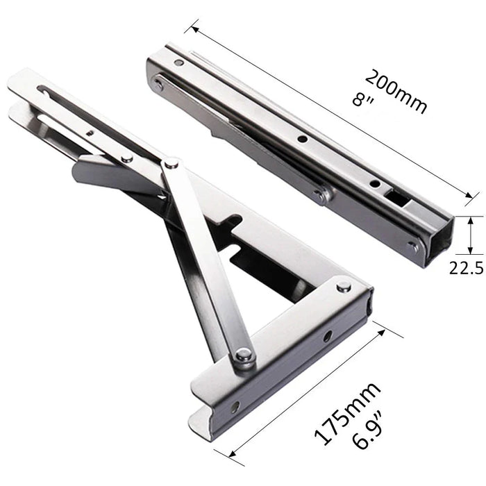 2pc Folding Shelf Brackets Heavy Duty Stainless Steel DIY Wall Mounted Collapsible Furniture Space Saving for Garage Workstation