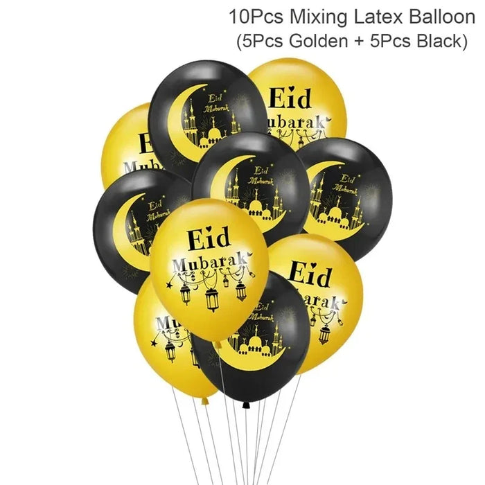 Eid Mubarak Plates Banner Balloon Tableware Ramadan Decoration 2024 Ramadan Kareem Islamic Muslim Party Decor Eid Al Adha Gifts