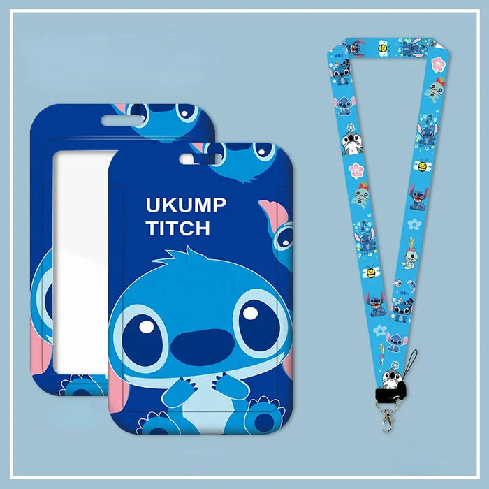 Disney Anime Credential Badge Holder Kawaii Stitch Card Holders Student Campus Lanyard Cards Holder Neck Straps for Kids Gift