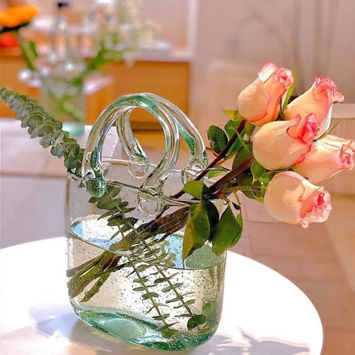 Clear Glass Vase Fish Tote Bag Flower Handbag Bag Vase Desktop Centerpiece for School Office Bedroom Decoration