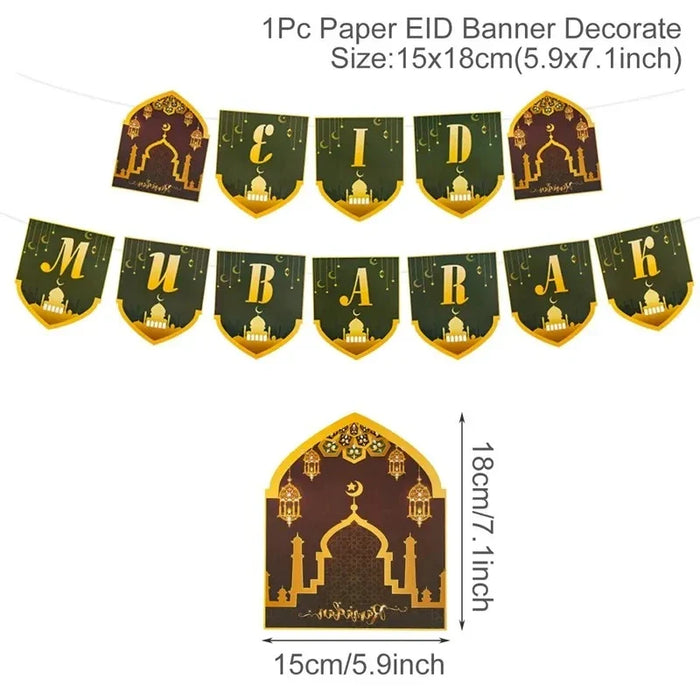 Eid Mubarak Plates Banner Balloon Tableware Ramadan Decoration 2024 Ramadan Kareem Islamic Muslim Party Decor Eid Al Adha Gifts