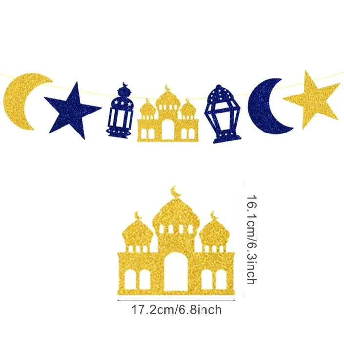 Eid Mubarak Plates Banner Balloon Tableware Ramadan Decoration 2024 Ramadan Kareem Islamic Muslim Party Decor Eid Al Adha Gifts