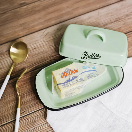 Europe style Retro Nostalgic Enamel With Lid Snack Tray Home Kitchen Tableware Butter Box Cheese Storage cheese plate