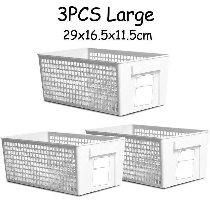 4/3PCS Crate Plastic Storage Box with Label Kitchen Basket Home Storage Supplies Desktop Cosmetic Stationery Organizer Boxes