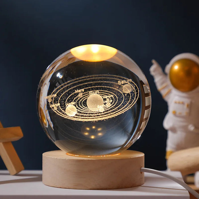 Christmas Crystal Ball Decoration 2023 Astronomy Solar System Planets Moon Astronaut LED Balls Home Snow Glass Globe Decorations