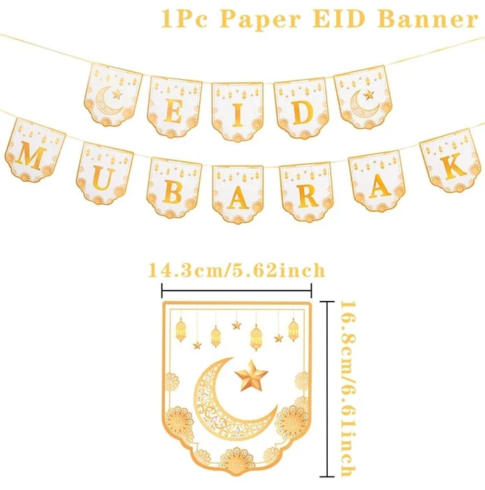 Eid Mubarak Plates Banner Balloon Tableware Ramadan Decoration 2024 Ramadan Kareem Islamic Muslim Party Decor Eid Al Adha Gifts