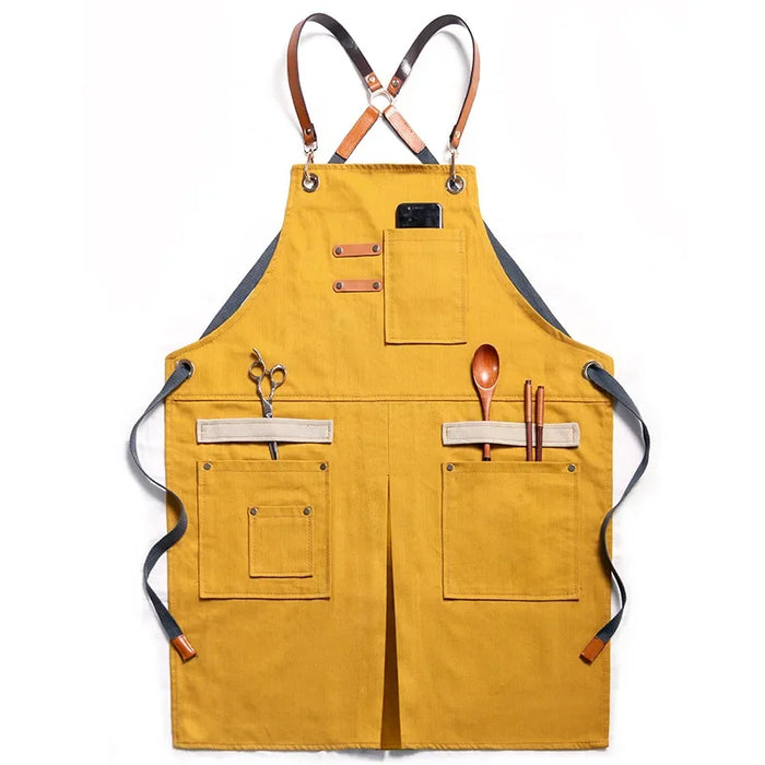 Adjustable Neckband Waistline Denim Apron Convenient Front Pocket Foldable Soft Wear-resistant Overalls for Home Kitchen Garden