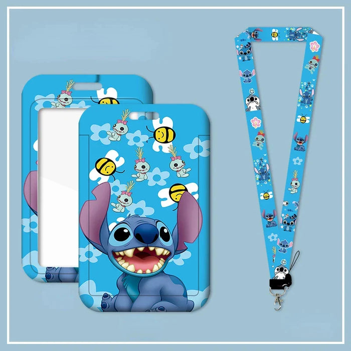 Disney Anime Credential Badge Holder Kawaii Stitch Card Holders Student Campus Lanyard Cards Holder Neck Straps for Kids Gift